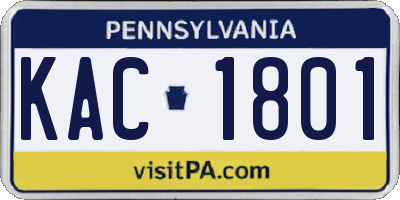 PA license plate KAC1801