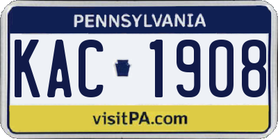 PA license plate KAC1908