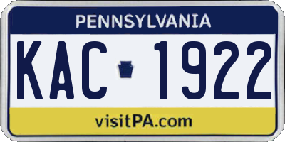 PA license plate KAC1922