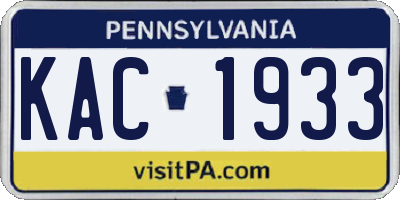 PA license plate KAC1933