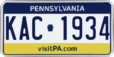 PA license plate KAC1934
