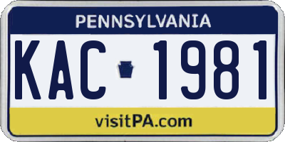 PA license plate KAC1981