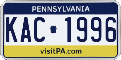 PA license plate KAC1996