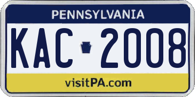 PA license plate KAC2008