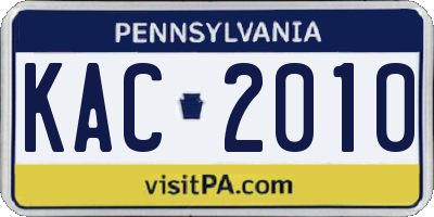 PA license plate KAC2010