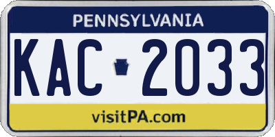 PA license plate KAC2033