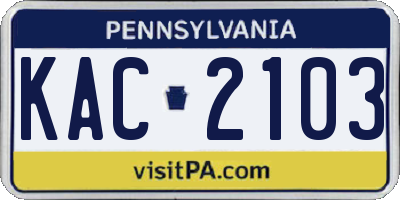 PA license plate KAC2103