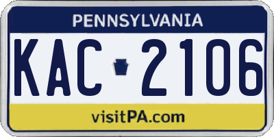 PA license plate KAC2106