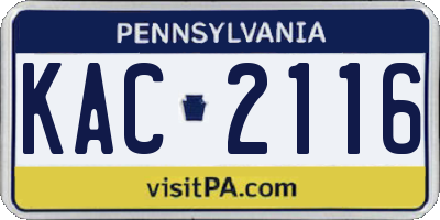 PA license plate KAC2116