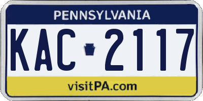 PA license plate KAC2117