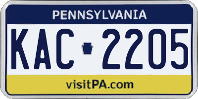 PA license plate KAC2205