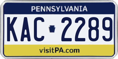 PA license plate KAC2289