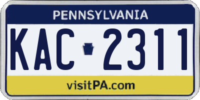 PA license plate KAC2311