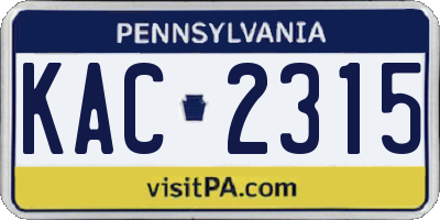 PA license plate KAC2315