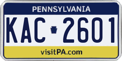 PA license plate KAC2601