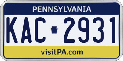 PA license plate KAC2931