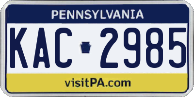 PA license plate KAC2985
