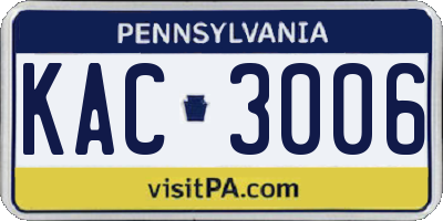 PA license plate KAC3006