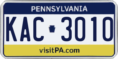 PA license plate KAC3010