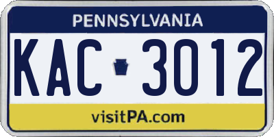 PA license plate KAC3012