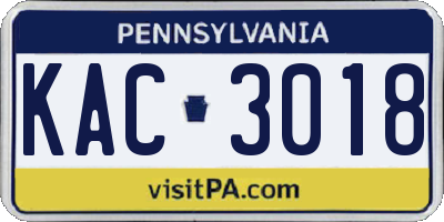 PA license plate KAC3018