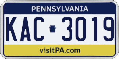 PA license plate KAC3019