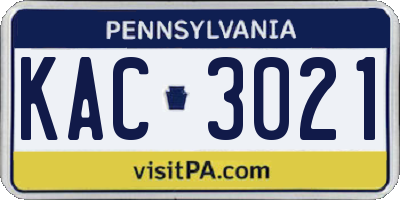PA license plate KAC3021