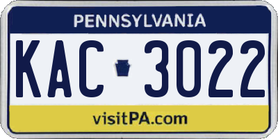 PA license plate KAC3022