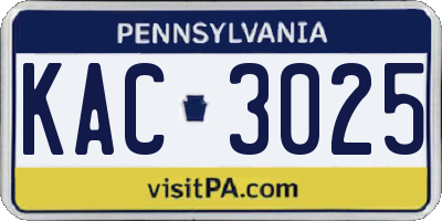 PA license plate KAC3025