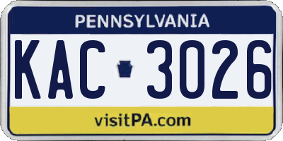 PA license plate KAC3026