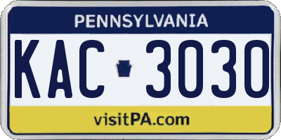 PA license plate KAC3030