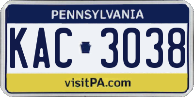 PA license plate KAC3038
