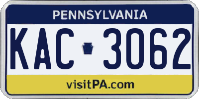 PA license plate KAC3062