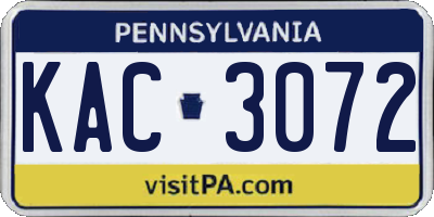 PA license plate KAC3072