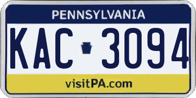 PA license plate KAC3094