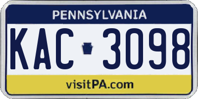 PA license plate KAC3098