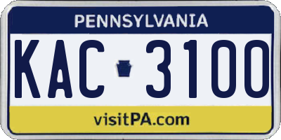 PA license plate KAC3100