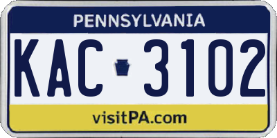 PA license plate KAC3102