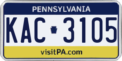 PA license plate KAC3105