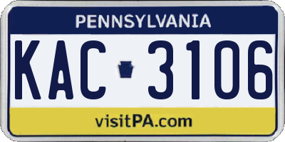 PA license plate KAC3106