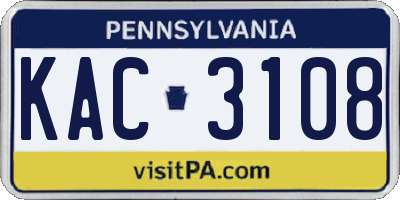 PA license plate KAC3108