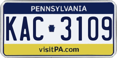 PA license plate KAC3109