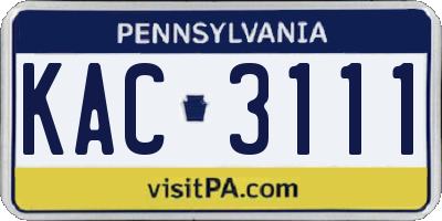 PA license plate KAC3111