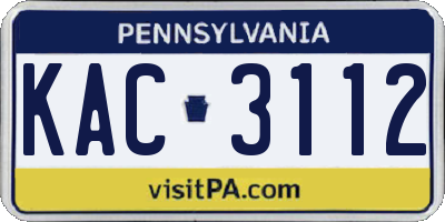 PA license plate KAC3112