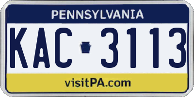 PA license plate KAC3113