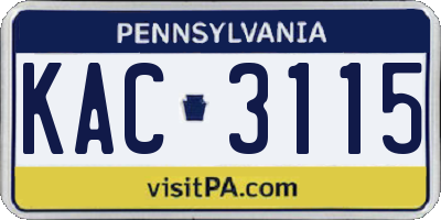 PA license plate KAC3115