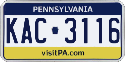 PA license plate KAC3116