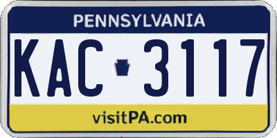 PA license plate KAC3117