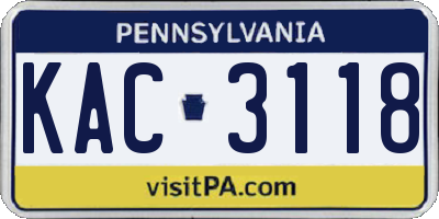 PA license plate KAC3118