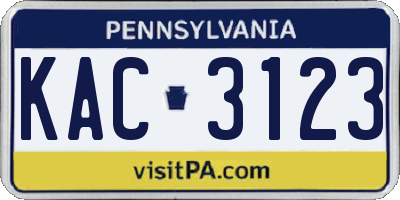 PA license plate KAC3123